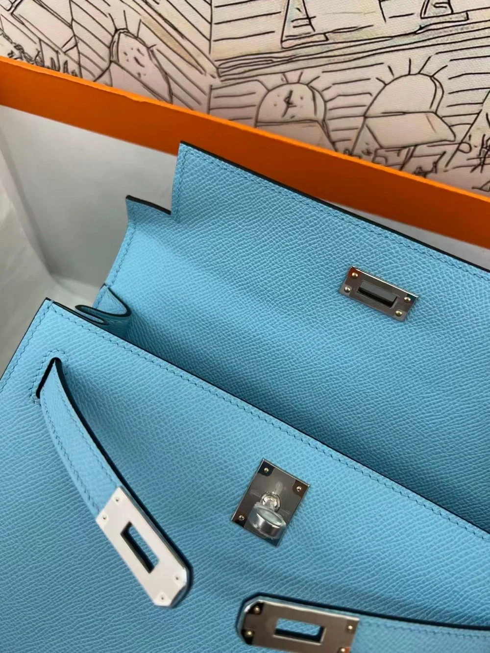 Light Blue Women's Top-Handle Leather Bag